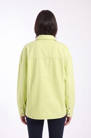 Kadın Oversize Jean Gömlek Neon Yeşil