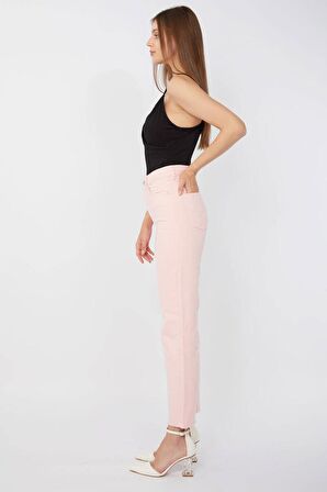 Kadın Basic Paçası Kesik Jean Pantolon Pembe