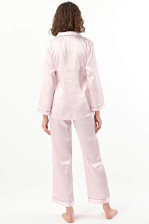Kadın Puantiyeli Pijama Takımı  Pembe