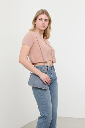 Peluş Hırkalı Crop Top Camel