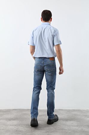 Erkek Likralı Regular Fit Düz Jean Pantolon Mavi