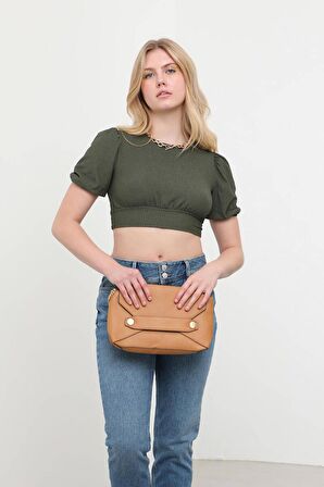 Sırt Dekolteli Kuşak Bağlamalı Crop Top Haki