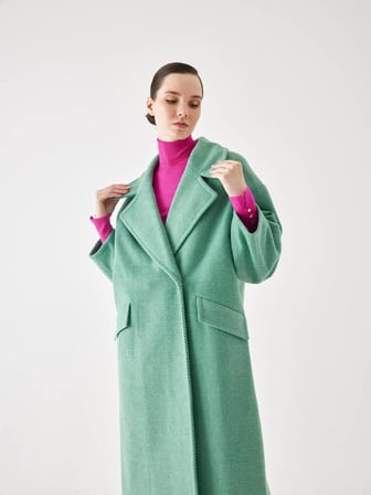 Kol Detaylı Yeşil Çizgili Oversize Kaşe Kaban