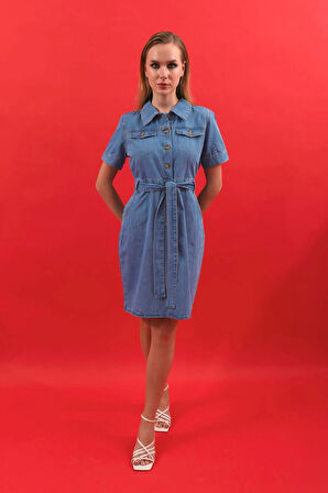 Banny Jeans Kemer Detaylı Jean Elbise