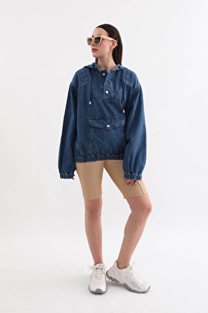 Kadın Kapüşonlu Jean Sweatshirt