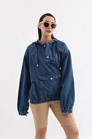 Kadın Kapüşonlu Jean Sweatshirt