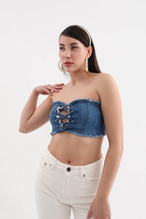 Blue White Kadın Jean Yelek