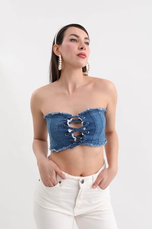 Blue White Kadın Jean Yelek