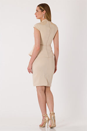 Kadın Volanlı Abiye Takım Bej