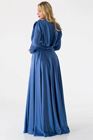 Önü Dökümlü Uzun Abiye Sisi