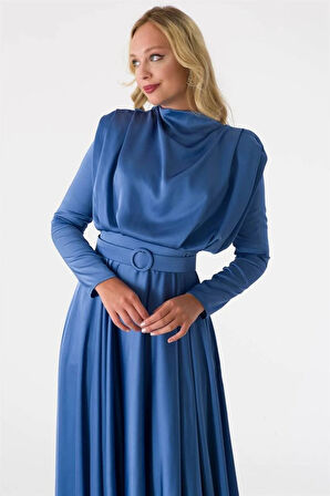 Önü Dökümlü Uzun Abiye Sisi