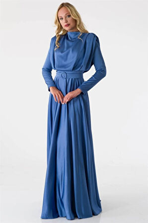 Önü Dökümlü Uzun Abiye Sisi