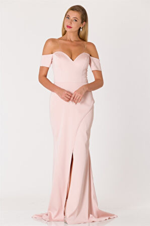 Kayık Yaka Yırtmaçlı Abiye Elbise Gani