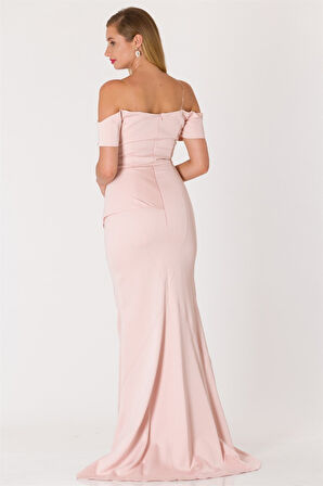 Kayık Yaka Yırtmaçlı Abiye Elbise Gani