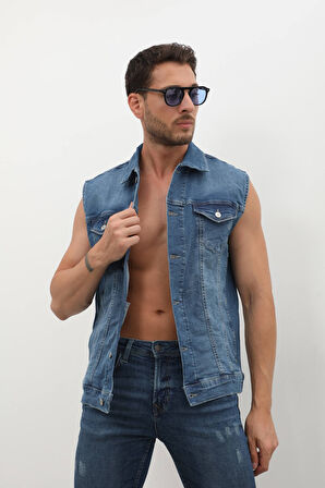 Erkek Düğmeli Jean Yelek