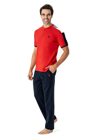 U.S. Polo Assn. Erkek Düğmeli Yuvarlak Yaka Kısa Kollu Pijama Takımı
