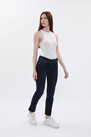 Kadın Likralı Lacivert Düz Jean Pantolon