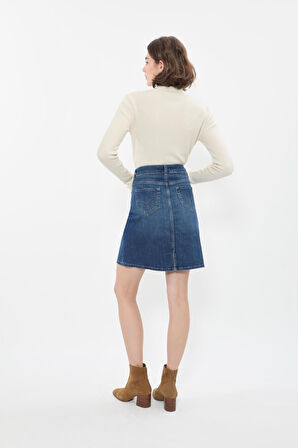 Blue White Kadın Jean Etek Diz Üstü