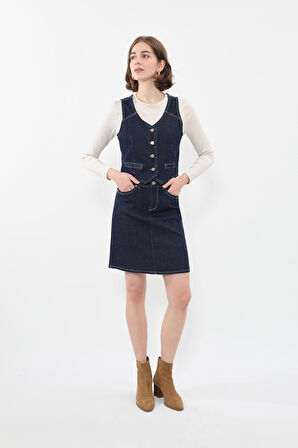 Blue White Kadın Jean Etek Diz Üstü