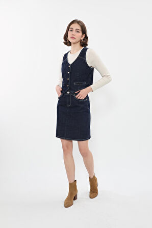 Blue White Kadın Jean Etek Diz Üstü