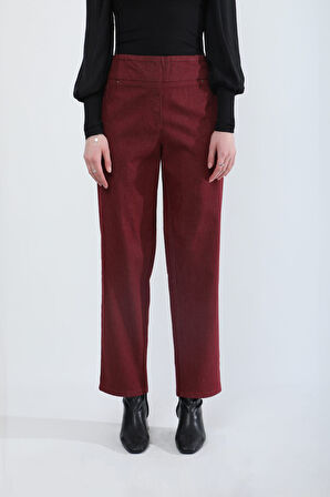 Kadın Beli Lastikli Likralı Esnek Jean Pantolon Bordo