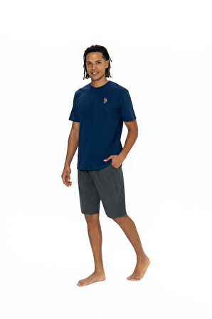 U.S. Polo Assn. Erkek Yuvarlak Yaka Düz Pijama Şort Takım