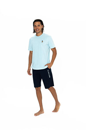 U.S. Polo Assn. Erkek Yuvarlak Yaka Düz Pijama Şort Takım