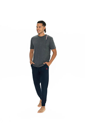 U.S. Polo Assn. Erkek Yazı Detaylı Yuvarlak Yaka Pijama Takım