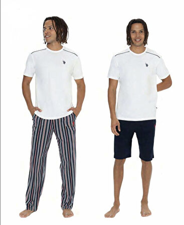 U.S. Polo Assn. Erkek %100 Pamuk 3'lü Çizgili Pijama Takım