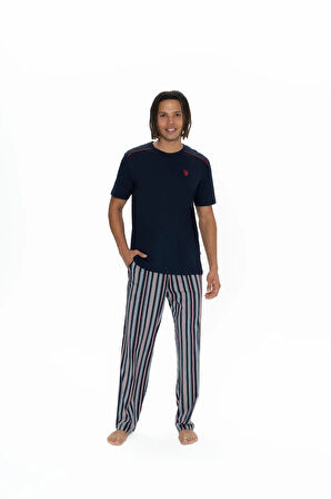 U.S. Polo Assn. Erkek %100 Pamuk 3'lü Çizgili Pijama Takım