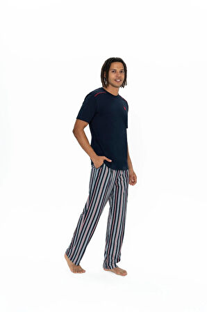 U.S. Polo Assn. Erkek %100 Pamuk 3'lü Çizgili Pijama Takım