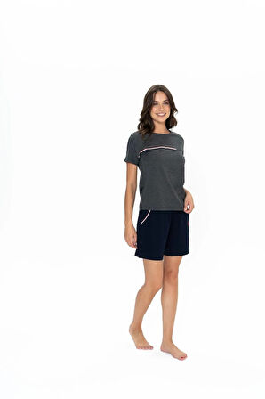 U.S. Polo Assn. Kadın Yuvarlak Yaka Alt Üst Çizgi Detay Pijama Şort Takım