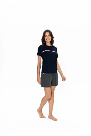 U.S. Polo Assn. Kadın Yuvarlak Yaka Alt Üst Çizgi Detay Pijama Şort Takım
