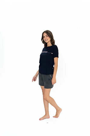 U.S. Polo Assn. Kadın Yuvarlak Yaka Alt Üst Çizgi Detay Pijama Şort Takım