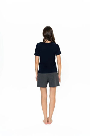 U.S. Polo Assn. Kadın Yuvarlak Yaka Alt Üst Çizgi Detay Pijama Şort Takım