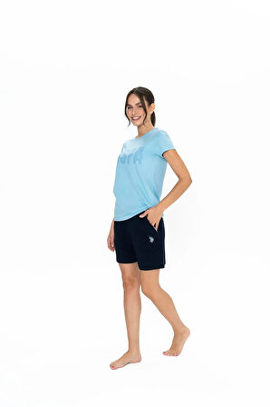 U.S. Polo Assn. Kadın Yuvarlak Yaka Renkli Pijama Şort Takım