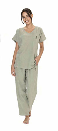 U.S. Polo Assn. Kadın Kısa Kollu V Yaka Alt Üst Pijama Takım