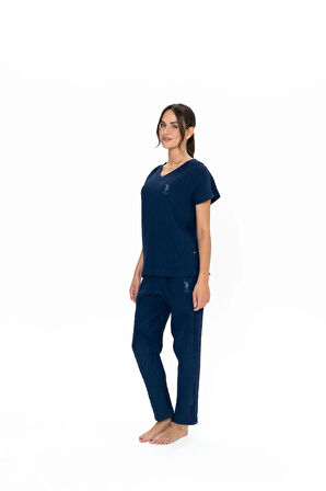 U.S. Polo Assn. Kadın Kısa Kollu V Yaka Alt Üst Pijama Takım