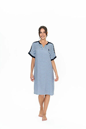 U.S. Polo Assn. Kadın Çizgili Kısa Kollu Lacivert Gecelik