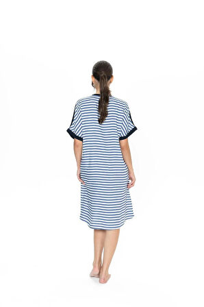 U.S. Polo Assn. Kadın Çizgili Kısa Kollu Lacivert Gecelik