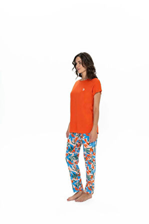 U.S. Polo Assn. Kadın Kısa Kollu Çiçek Desenli Renkli Alt Üst Pijama Takım