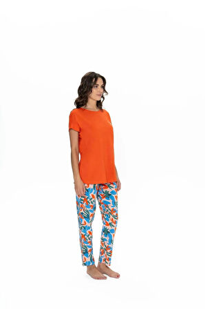 U.S. Polo Assn. Kadın Kısa Kollu Çiçek Desenli Renkli Alt Üst Pijama Takım