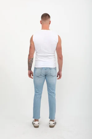 Erkek Slim Fit Normal Bel Düz Kesim Dar Paça Likralı Açık Mavi Jean Pantolon