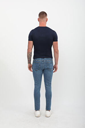 Erkek Süper Skinny Fit Düşük Bel Dar Kesim Dar Paça Likralı Mavi Jean Pantolon