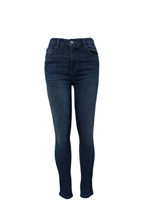 Kadın Yüksek Bel Dar Paça Skinny Fit Likralı Mavi Jean Pantolon