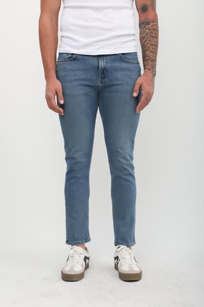 Erkek Slim Fit Normal Bel Düz Kesim Dar Paça Mavi Jean Pantolon