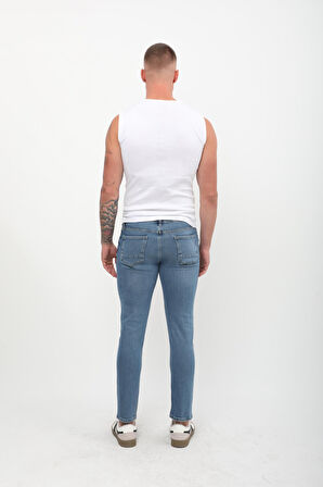 Erkek Slim Fit Normal Bel Düz Kesim Dar Paça Mavi Jean Pantolon