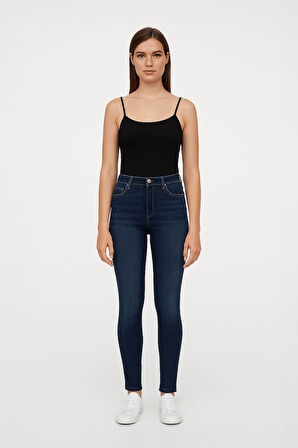 Kadın Yüksek Bel Dar Paça Skinny Fit Likralı Mavi Jean Pantolon
