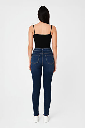Kadın Yüksek Bel Dar Paça Skinny Fit Likralı Mavi Jean Pantolon