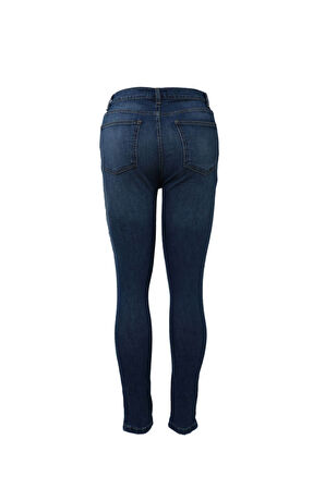 Kadın Yüksek Bel Dar Paça Skinny Fit Likralı Mavi Jean Pantolon